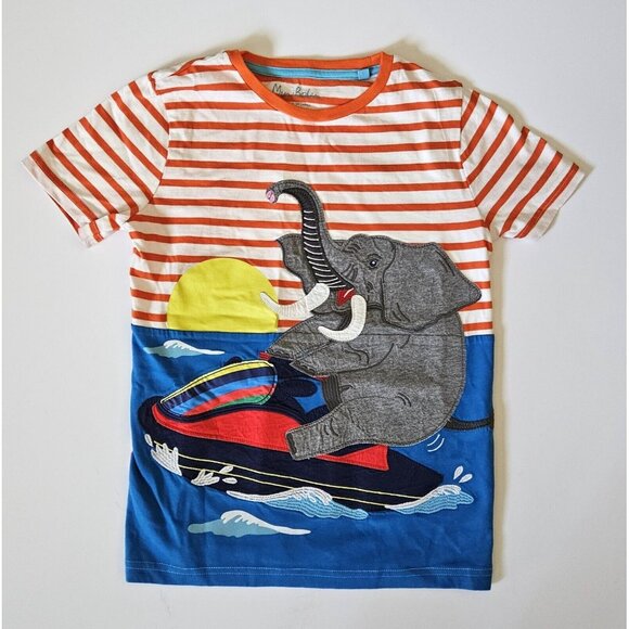 Mini Boden 8-9 Applique SS Summer Elephant Jetski Tee Top T-Shirt - Picture 1 of 2